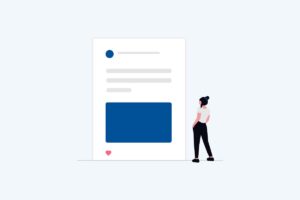 Illustration einer Frau die auf einen Social Media Beitrag blickt